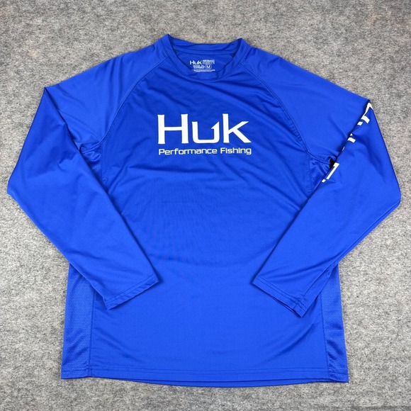 Huk Other - HUK Performance Fishing Shirt Long Sleeve Polyester Stretch Blue Mens‎ Medium M
